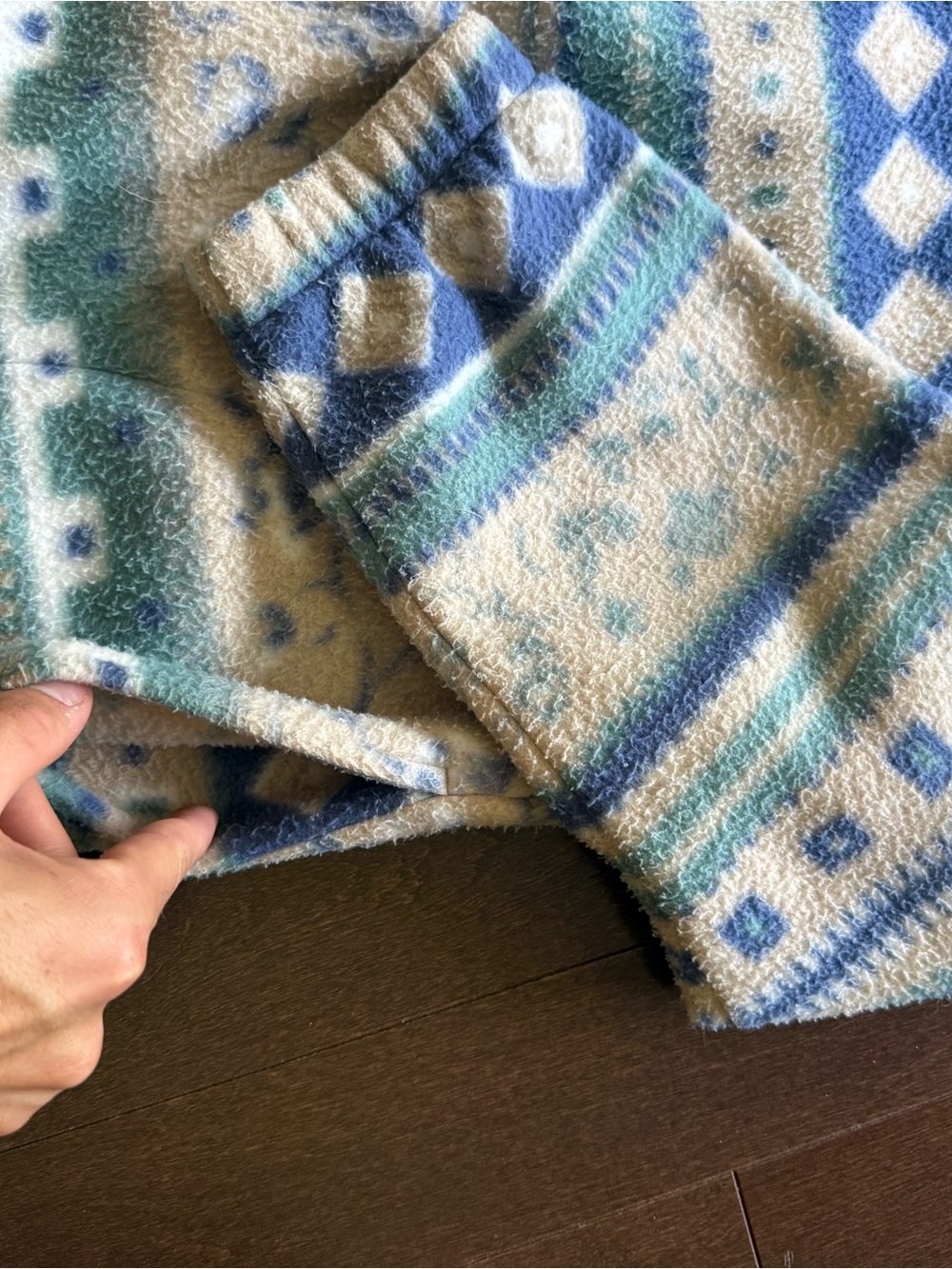 Vintage Alfred Dunner Aztec Fleece Full Zip Sweater Jacket Blue Cream XL - Picture 6 of 6